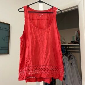 LOFT Coral Sleeveless Tank Top with Lace Detail